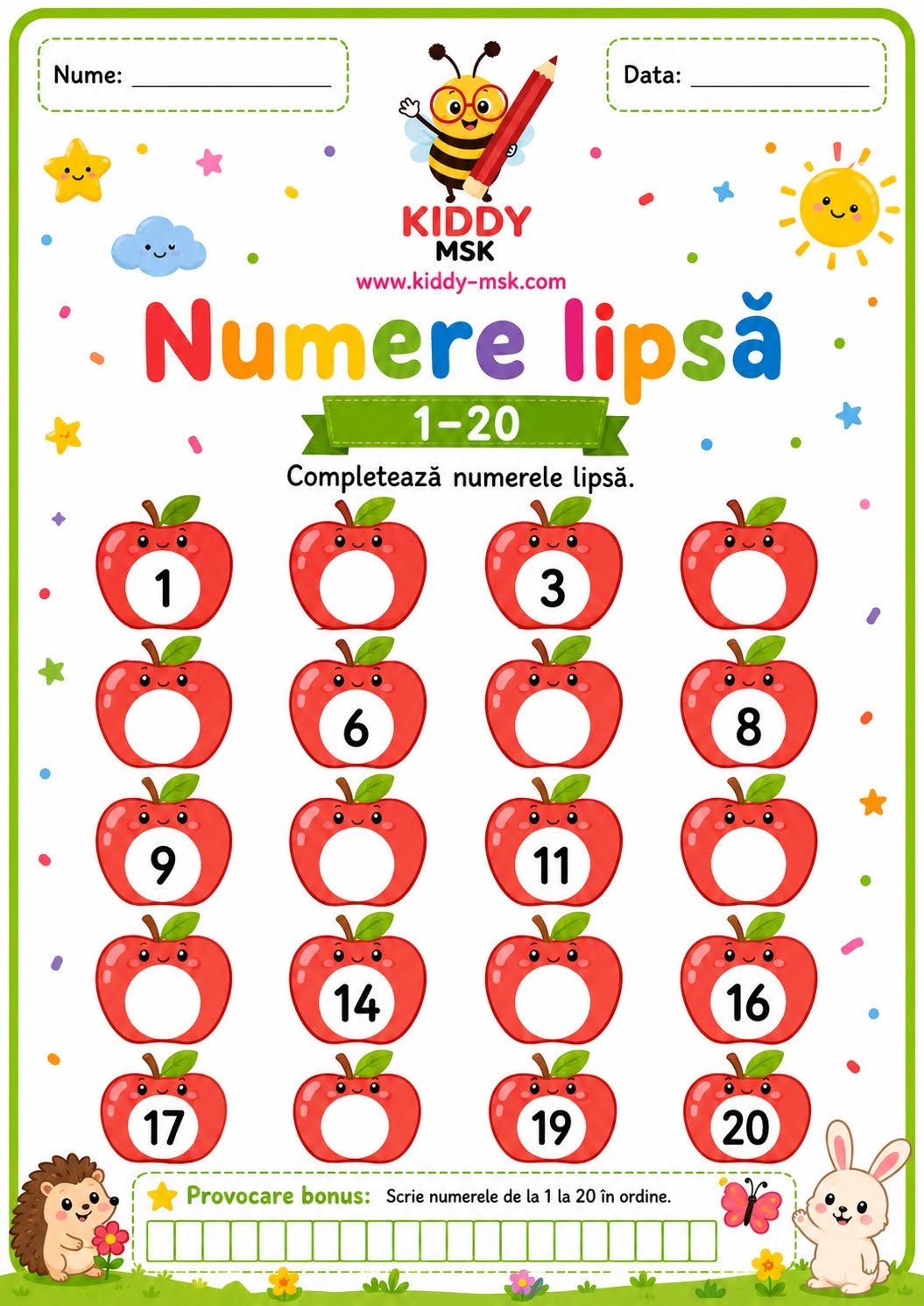 Numere lipsă — Set 2 (1–20 și 1–50) — prima pagină